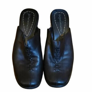 Vintage Relativity‎ Debbie 7M black leather clogs Retro Hippie Comfort Slip on